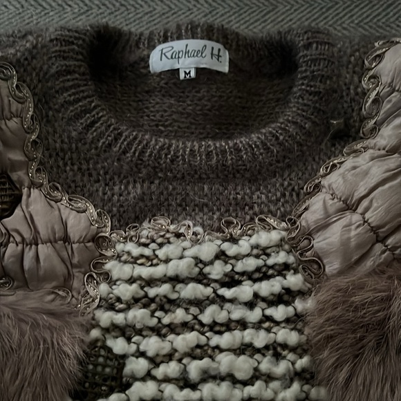RAPHAEL H. Sweater Mohair Rabbit Fur Mixed Appliqué Dolman Sleeve Brown M - Picture 4 of 11